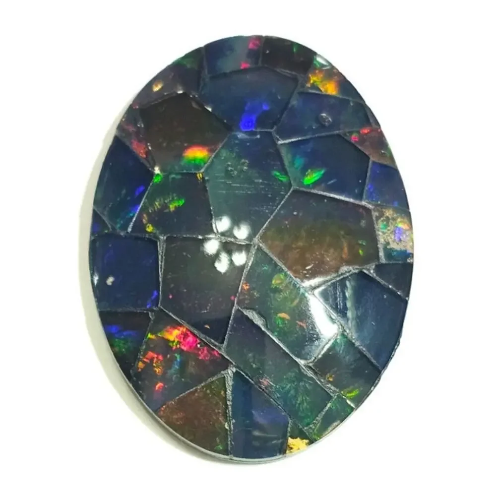 Large Australian Opal Mosaic Doublet Oval Cabochon 31.75 CT Loose Gemstone
